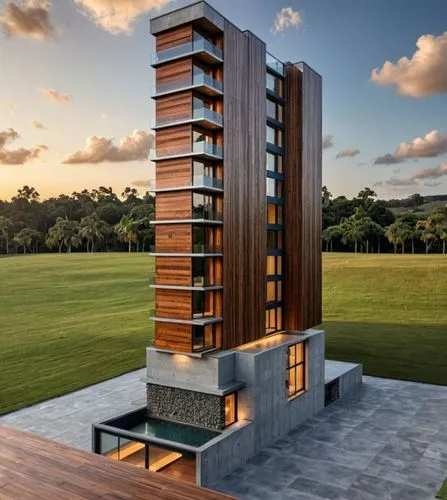Arquitetura sofisticada com cores claras e destaque ,an open air building with lots of windows in the middle,residential tower,modern architecture,penthouses,cubic house,observation tower,cube stilt h