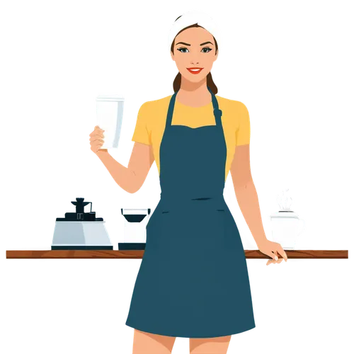 beautiful young lady barista , brewing coffee,vector illustration,nautical clip art,waitress,apple pie vector,fashion vector,woman holding pie,girl in the kitchen,vector art,vector graphic,barista,vec