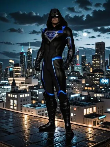 una azotea solitaria y oscura de una gran ciudad por la noche estilo comic,an image of man in a catwoman costume at night,vigilante,daredevil,superhero background,eradicator,dark suit,vigilantes,lante