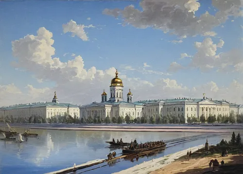 Alexey Bogolybov - Smolny as seen from Bolshaya Okhta, 1851,the kremlin,petersburg,kremlin,tsaritsyno,palace of the parliament,palace of parliament,saintpetersburg,saint petersburg,kazan,orders of the