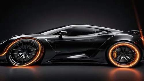 a futuristic black sports car with a neon rim,electric sports car,sport car,sports car,car wallpapers,luxury sports car,tron,carbon,ford gt 2020,concept car,garrison,super car,vector,vanquish,fast car