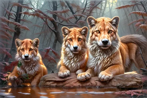 two wolves,wolves,wolf couple,lionesses,woodland animals,male lions,forest animals,canidae,lions couple,lion children,predators,tervuren,hunting dogs,guards of the canyon,forest king lion,druids,dhole
