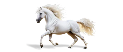 Horse, majestic, white coat, flowing mane, bright eyes, strong muscles, galloping, energetic pose, detailed fur texture, shiny hooves, freedom concept, open fields, warm sunlight, cinematic lighting, 