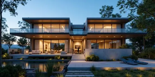 this is an image of a modern house with glass walls and a large pool,modern house,modern architecture,dunes house,beautiful home,contemporary,modern style,mid century house,luxury home,cubic house,res