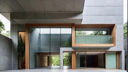 an interior view of a building with two large doors on the sides,cubic house,modern architecture,cantilevered,cube house,exposed concrete,frame house,modern house,cantilevers,glass facade,contemporary