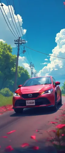 a red car is going down the road,nsx,ferrari 458,flower car,3d car wallpaper,aperta,ferrari 488