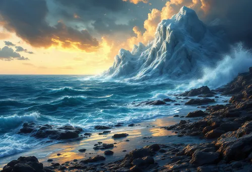 a painting of a crashing wave in the ocean,sea storm,seascape,stormy sea,ocean waves,sea landscape,ocean background,seascapes,crashing waves,tidal wave,sea water splash,storm surge,coastal landscape,t