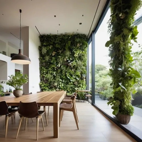 The space should feature large windows that allow ample natural light to flow in, creating a warm and soft illumination throughout. Include a variety of plants in different sizes, such as a mix of lar