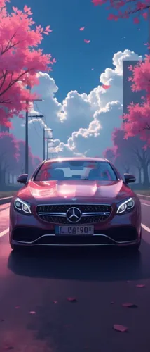 Mercedes s class speeding,japanese sakura background,car wallpapers,3d car wallpaper,mercedes sl,mercedes benz,sakura background,mercedes-benz,mercedes -benz,sl 65 amg,pink car