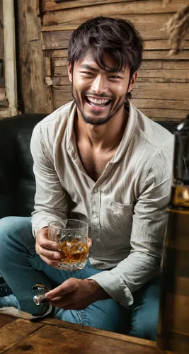 Guy, jeans shirt, have a whisky cup and cigarette,sazerac,peda,rum,jarana jarocha,rye,gin,ivan-tea,masala chai,cointreau,fernet,amaretto,whisky,rum bomb,chivas regal,negroni,american whiskey,scotch wh