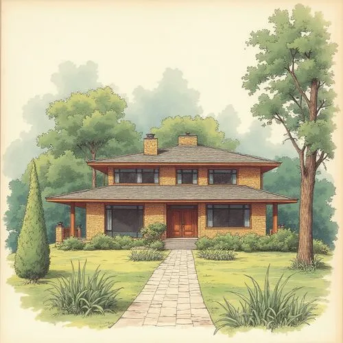 An architectural sheet that shows different perspectives of the two-level house, the architecture of this house will be of a country type between the ancient and the modern, it will be located on the 