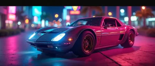 miami beach,cyberpunk car,girl,a model car on the street in front of some buildings,outrun,corvette,retro car,electric,neon,tron,retro,pink vector,vector,retro vehicle,the beetle,low poly,micro,retro 