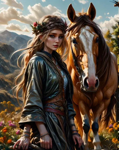 horse herder,horseback,fantasy picture,fantasy portrait,fantasy art,brown horse,equine,two-horses,horses,horse trainer,equestrian,horse,beautiful horses,man and horses,horse riders,painted horse,dream