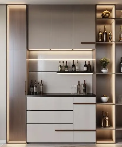 home bar counter ,there is a small liquor rack and some glasses in the room,minibar,scavolini,modern kitchen interior,modern minimalist kitchen,kitchen design,modern kitchen,gorenje,dark cabinets,gagg