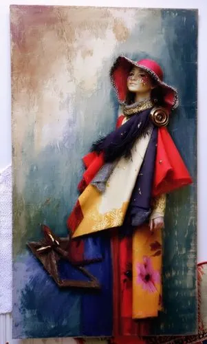 Дама в шляпе и длинном шарфе,a painting is hanging on the wall,man with umbrella,painter doll,woman hanging clothes,woman walking,gondolier,street artist