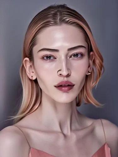 Shyanne with her characteristic long nose bridge at the happy model shoot,the beautiful, blonde haired woman with an unusual nose piercing,digital painting,portrait background,natural cosmetic,fashion