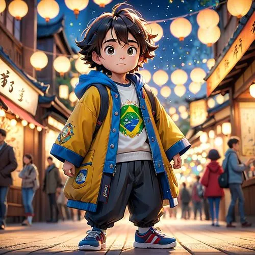 japanese style, manga, realistic,brazil,a small child in front of a lighted lantern,anime japanese clothing,kumiko,digidestined,hiro,yazaki,ghibli,Anime,Anime,Cartoon