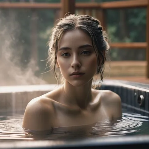 “Annie Leibovitz’s photograph of an anime girl in a hot tub is close-up, foggy, sepia, moody, dreamlike, and sigma, 85mm f/1.4, 15mm, 35mm, 4k, high resolution, 4k, 8k, hd, full colour, 4k, 8k, 4k, hi