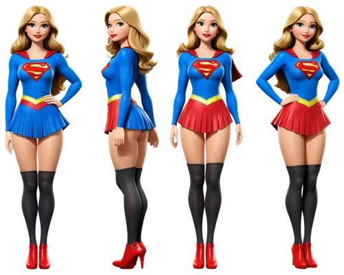 Create only high resolution, pixar 3d style, realist, 4k, character sheet style images like a paper doll, A pose. Create a beautiful and sexy super girl by dc comics studio. Her face must be like that