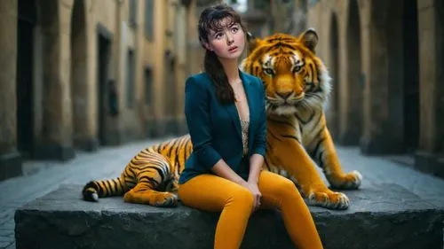 ДЕВУШКА, 
сидит верхом на гигантском тигре,a woman sits on the edge of a tiger,tigers,tiger,tigresses,photo manipulation,fantasy picture,a tiger