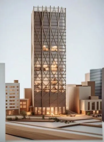 a model of a tall building on top of a roof,residential tower,renaissance tower,impact tower,glass pyramid,prefabrication,high-rise building