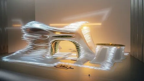 Ultra realistic architectural visualization of an iconic sculptural business headquarters inspired by a hand sketch, monumental contemporary architecture, massive carved stone volume floating above a 