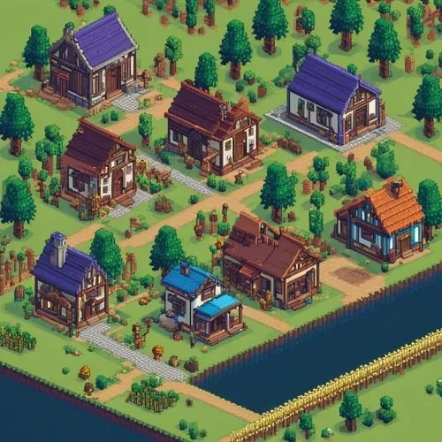 Pixel Art,seaside country,aurora village,township,country estate,house by the water,farmhouses,suburbia,summer cottage,rural,villages,small house,idyllic,small towns,seaside resort,mytown,bungalows,ho