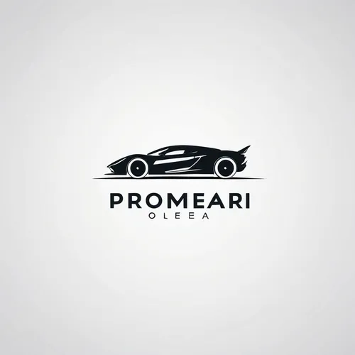 minimalist Logo for Promeai on the theme of Silhouette of a supercar, vector art, flat design,  white background,car brand,3d car wallpaper,logotype,automotive decal,premium,logodesign,car icon,premie
