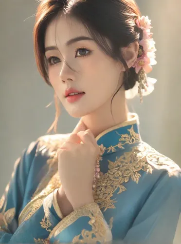 beauty woman with a happy face in thai trditional dress,hanbok,ao dai,mandu,inner mongolian beauty,oriental princess,songpyeon,shuanghuan noble,arang,korean drama,korean culture,kimjongilia,suit of th
