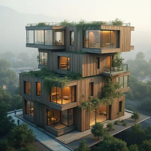 Experimental Architecture Style Design Ideas Using Bronze Material and Lavender Blue Color
