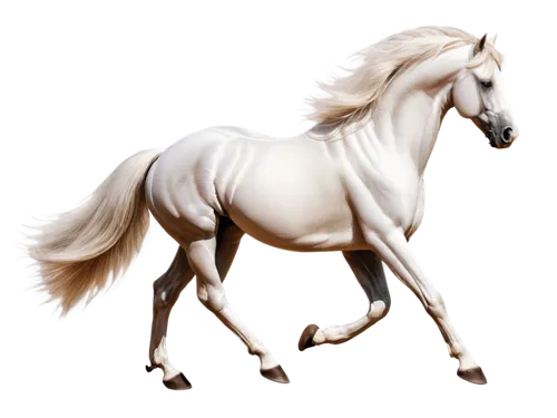White horse, majestic, solo, (adult), flowing mane, bright brown eyes, strong muscles, galloping, freedom, wild spirit, shiny coat, detailed fur texture, soft sunlight, cinematic composition, panorami