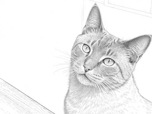 the pencil drawing of a cat looking out the window,drawing cat,cat line art,line art animal,animatic,tonkinese,cat portrait,Design Sketch,Design Sketch,Detailed Outline