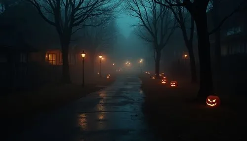 halloween random scene from horror movie,a dark street filled with lots of jack o lanterns,halloween background,halloween wallpaper,halloween scene,halloweenkuerbis,halloween night,eerie
