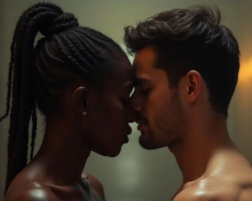 two people, one is touching the other's face,black couple,interracial,complexions,kizomba,orishas,equals