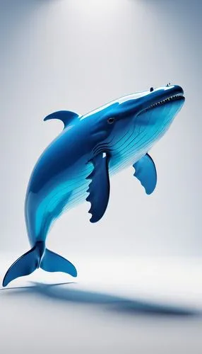 a minimalist 3D model of a whale, transparent material, blue and white, frosted glass, transparent technology sense, ui design, isometric, white background, studio lighting, bright color, 3d art, c4d,
