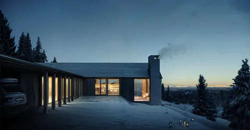 modern villa at night,a house surrounded by snow with the lights on,the cabin in the mountains,winter house,inverted cottage,small cabin,snowhotel,chalet,mountain hut,house in mountains,valdres,snohet
