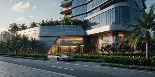 REINTERPRETAÇÃO,the luxury looking building is very modern,glass facade,penthouses,luxury property,residential tower,render,glass facades,modern architecture,residential building,luxury hotel,modern b