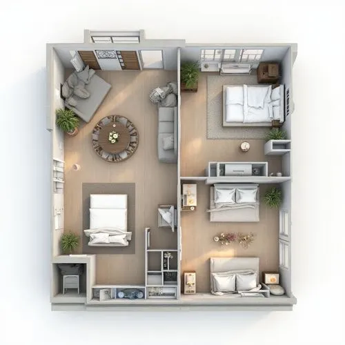A digital floor plan of a barndominium, showing an open-concept living area with a kitchen and two bedrooms. hyper realism, 4k professional photography


,an aerial view of a two bedroom apartment,sha