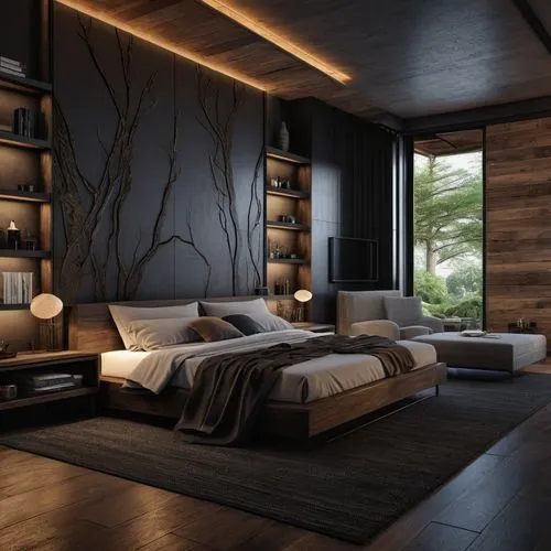 BLACK THEME ,RUSTIC INTERIOR , 32K ULTRA REALISTIC,modern room,sleeping room,modern decor,interior modern design,modern living room,contemporary decor,room divider,interior design,great room,3d render