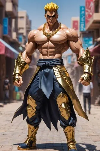 A handsome anime adventure boy wearing gold jewelry walking on the streets of the city in Western Sahara, made by artgerm, exquisite details, popular on artstation, 8k, smooth motion, amazing shadows,
