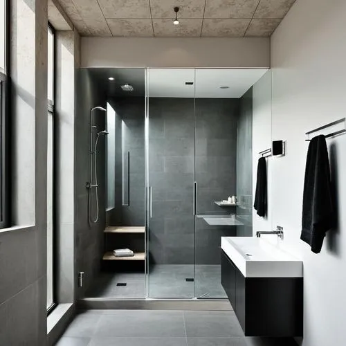 a sleek bathroom with a walk - in shower next to a large sink,modern minimalist bathroom,zumthor,bath room,luxury bathroom,banyo,associati,bathroom,bagno,marazzi,washroom,corian,ceramiche,ceramic floo