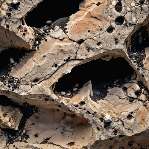 roccia spaccata nera con all'interno minerali preziosi beige,a rock formation made with rocks and mud,petrographic,solidified lava,porphyritic,stone background,pyrites,sedimentary,feldspar,conglomerat