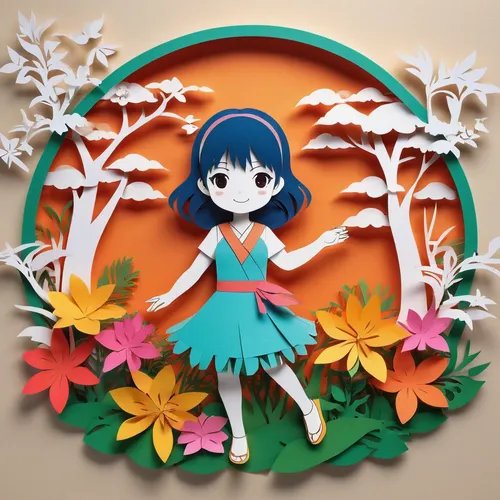 A cheerful anime girl drawing in a vibrant summer setting.,sakura wreath,wreath vector,paper flower background,blooming wreath,wreath of flowers,flower background,sonoda love live,girl in a wreath,flo