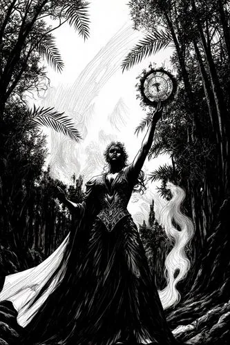 ((COMIC ART|2010 Comic Style|fine lineart), ((NO TEXT))).

atmospheric,
neo classical, classical, opera, symphonic metal,a black and white drawing of a woman in a flowing dress,witchdoctor,summoner,th