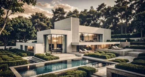 a 3d rendering of an exterior of a house surrounded by hedges,modern house,modern architecture,luxury home,luxury property,beautiful home,modern style,mansions,dunes house,cube house,luxury real estat