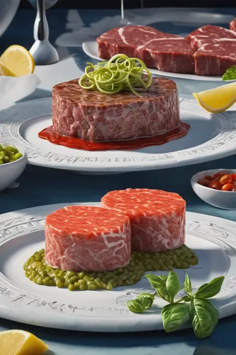 Craft a sci-fi tale where aliens discover the tastiness of tartare steak and try to recreate it on their home planet.,tuna steak,carpaccio,tartare steak,fillet,rumpsteak,tuna,kobe beef,borbagatto meat