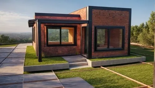 muro de ladrillo visto como los demas
,a small building in the grass,cubic house,cube house,frame house,prefab,clay house,modern architecture,prefabricated,mirror house,brick house,timber house,house 