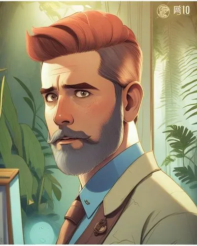 a man with a red hair wearing a suit,friedemann,pompadour,zissou,kovic,mustachioed,offerman