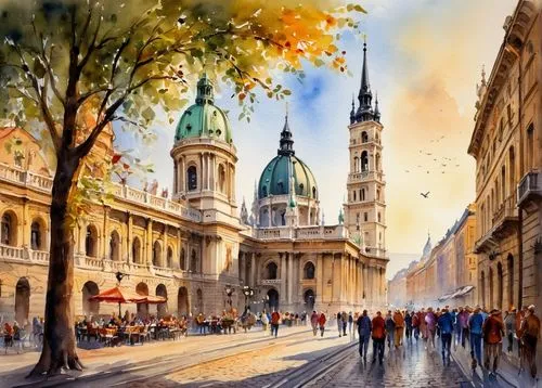 Historic Budapest, Hungary, architectural landmark, grandiose parliament building, intricate details, Baroque style, ornate decorations, Gothic spires, Romanesque Revival elements, stunning river Danu