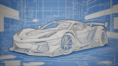Style: Design Sketch-Detailed Outline,an auto racing car designed in paper with blueprint background,3d car wallpaper,wireframe,wireframe graphics,vector,3d car model,vector design,illustration of a c